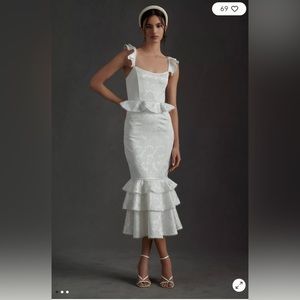 V. Chapman Violet Corset Ruffled Tiered Hem Midi Dress